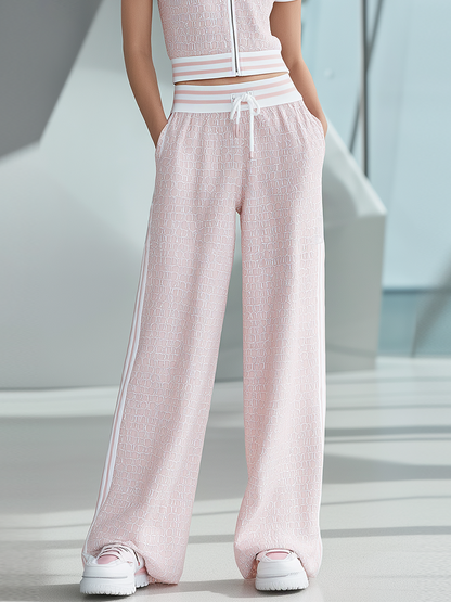 Women's Fashionable Pink Custom Printed Short-sleeved Zippered Casual Tracksuit